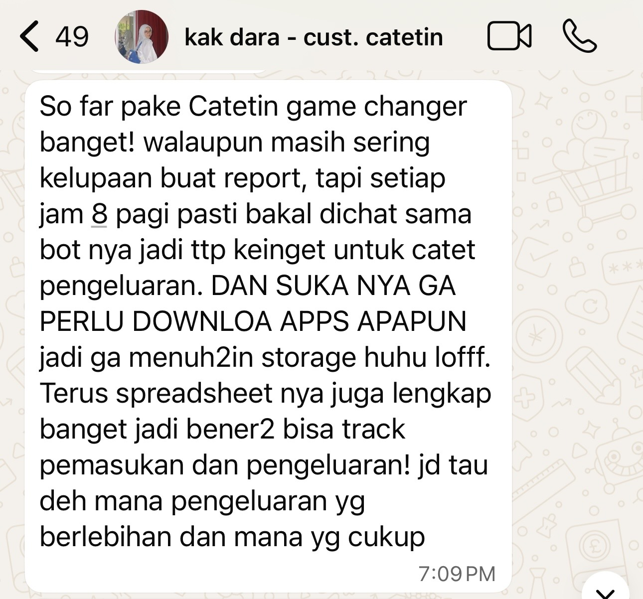 Testimoni WhatsApp dari Dara